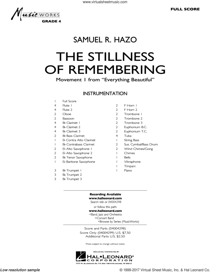 The Stillness of Remembering (COMPLETE) sheet music for concert band by Samuel R. Hazo, intermediate skill level