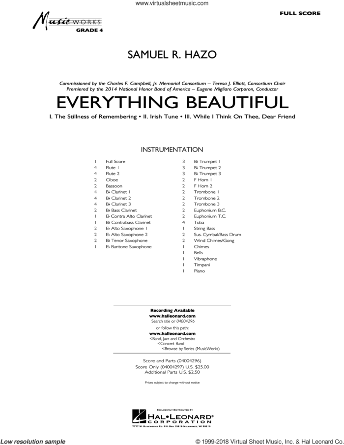 Everything Beautiful (COMPLETE) sheet music for concert band by Samuel R. Hazo, intermediate skill level