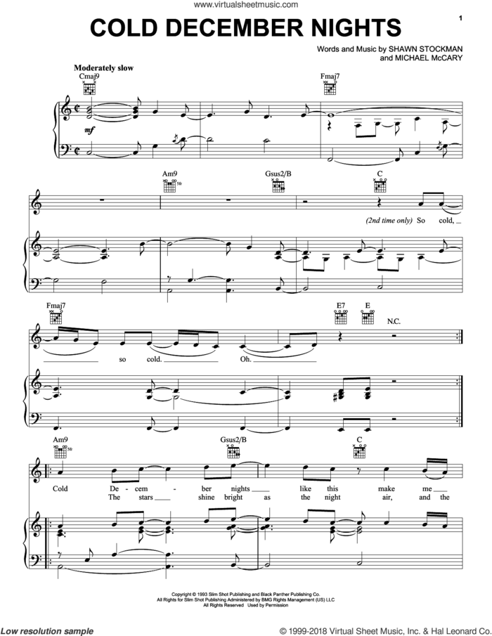 Cold December Nights sheet music for voice, piano or guitar by Boyz II Men, Michael McCary and Shawn Stockman, intermediate skill level