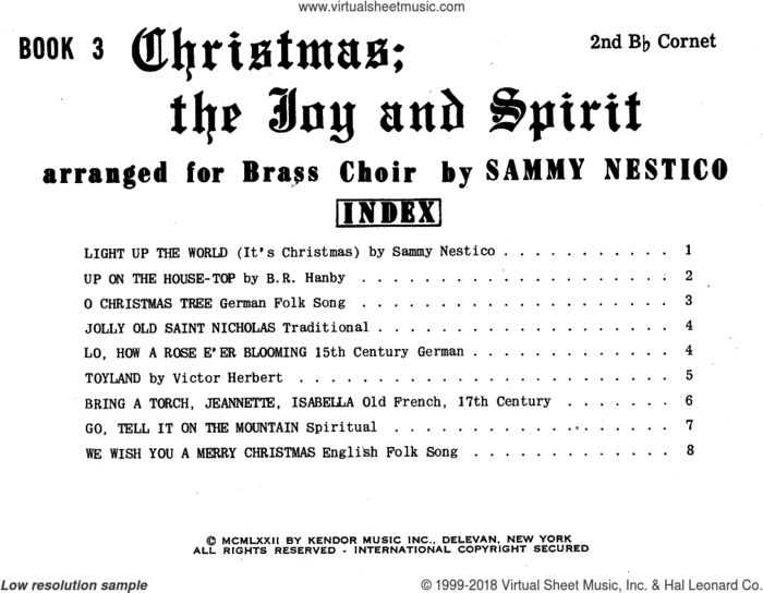 Christmas; The Joy and Spirit - Book 3/2nd Cornet sheet music for brass quintet by Sammy Nestico, intermediate skill level
