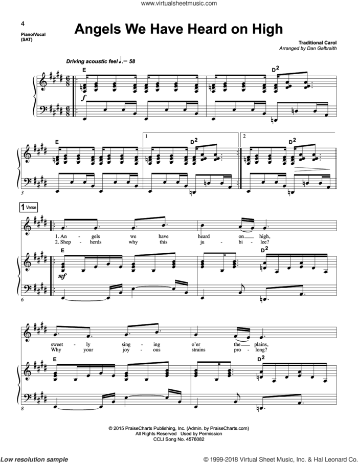 Angels We Have Heard On High sheet music for voice and piano by Dan Galbraith and Miscellaneous, intermediate skill level