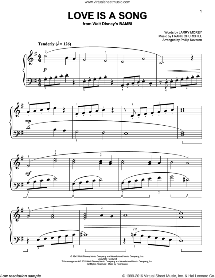 Love Is A Song [Classical version] (from Bambi) (arr. Phillip Keveren) sheet music for piano solo by Frank Churchill, Phillip Keveren and Larry Morey, classical score, easy skill level