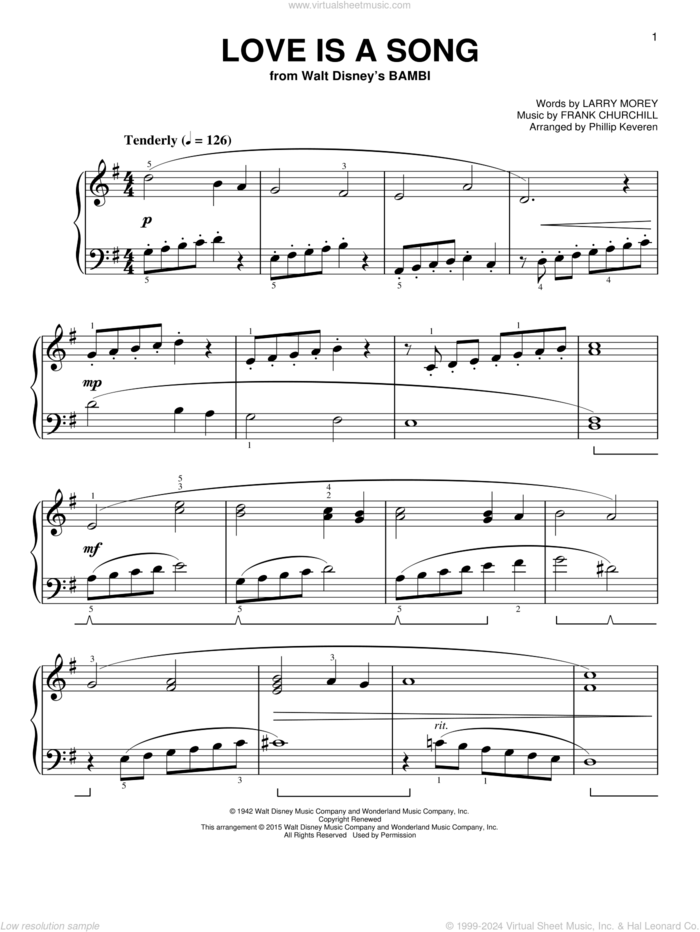 Love Is A Song [Classical version] (from Bambi) (arr. Phillip Keveren) sheet music for piano solo by Frank Churchill, Phillip Keveren and Larry Morey, classical score, easy skill level