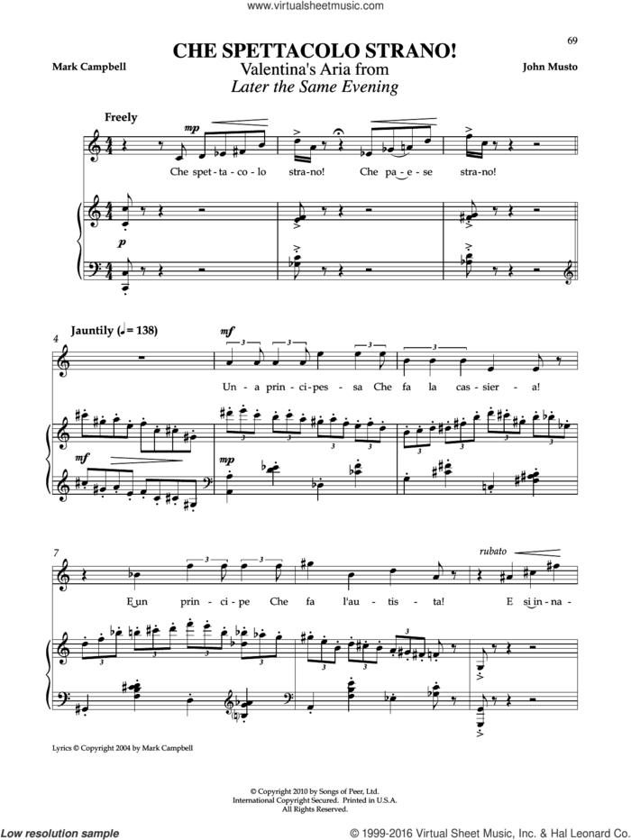 Che Spettacolo Strano! sheet music for voice and piano by Mark Campbell and John Musto, classical score, intermediate skill level
