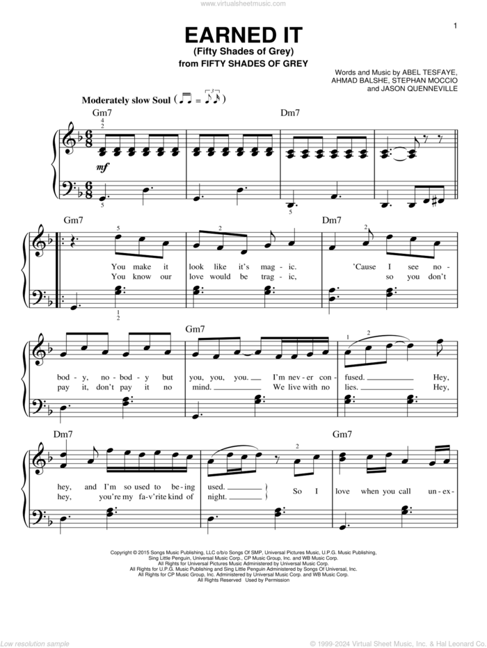 Earned It (Fifty Shades Of Grey) sheet music for piano solo (PDF)