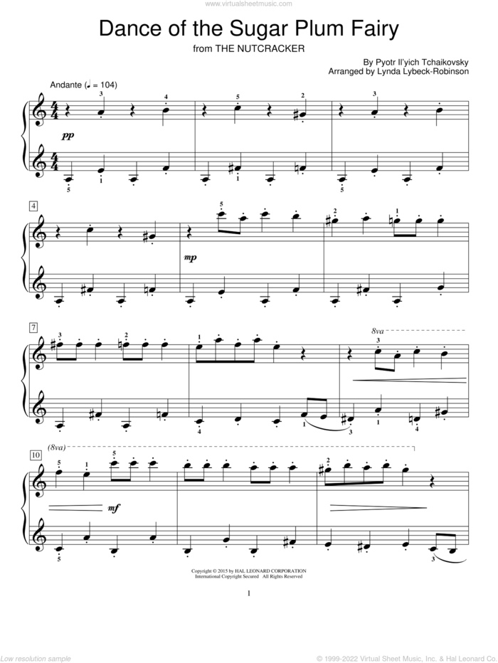 Dance Of The Sugar Plum Fairy (arr. Lynda Lybeck-Robinson) sheet music for piano solo (elementary) by Pyotr Ilyich Tchaikovsky and Lynda Lybeck-Robinson, classical score, beginner piano (elementary)