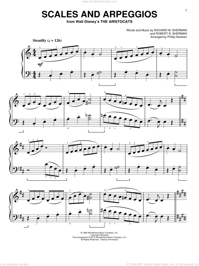 Scales And Arpeggios [Classical version] (from The Aristocats) (arr. Phillip Keveren) sheet music for piano solo by Richard M. Sherman, Phillip Keveren, Robert B. Sherman and Sherman Brothers, easy skill level
