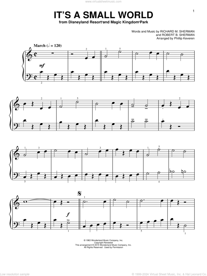 It's A Small World [Classical version] (arr. Phillip Keveren) sheet music for piano solo by Richard M. Sherman, Phillip Keveren, Miscellaneous, Robert B. Sherman and Sherman Brothers, easy skill level