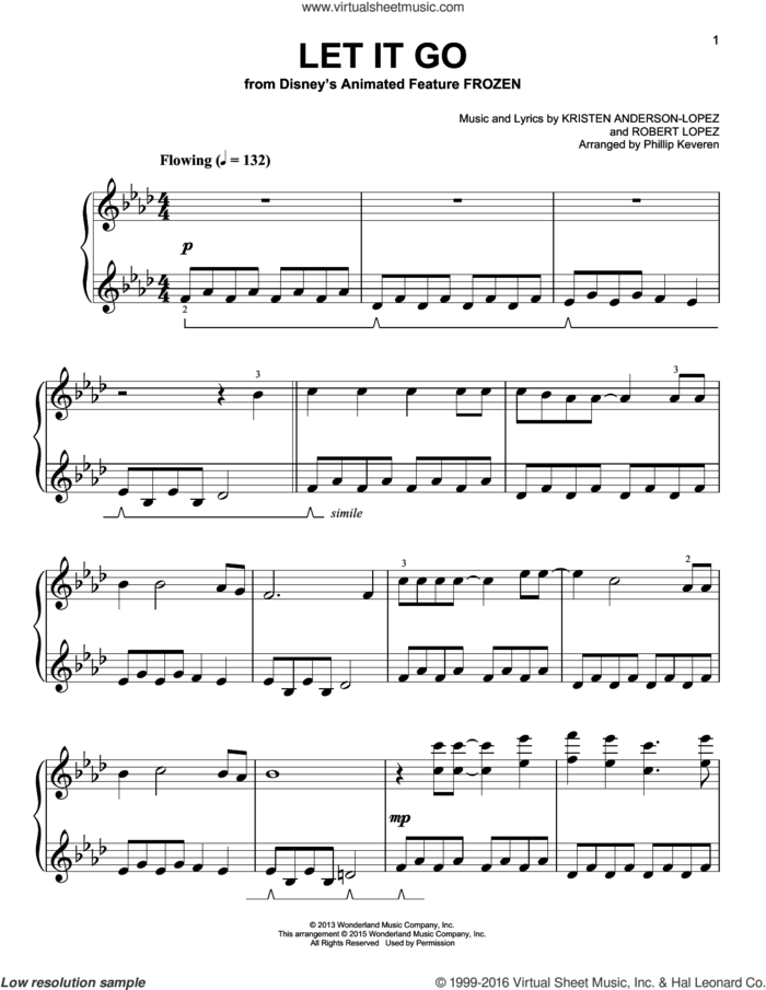 Let It Go [Classical version] (from Frozen) (arr. Phillip Keveren) sheet music for piano solo by Robert Lopez, Phillip Keveren, Idina Menzel and Kristen Anderson-Lopez, easy skill level