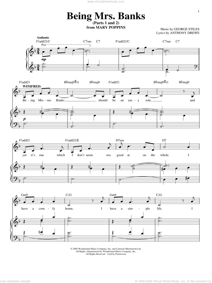 Being Mrs. Banks (Parts 1 and 2) sheet music for voice and piano by Anthony Drewe and George Stiles, intermediate skill level