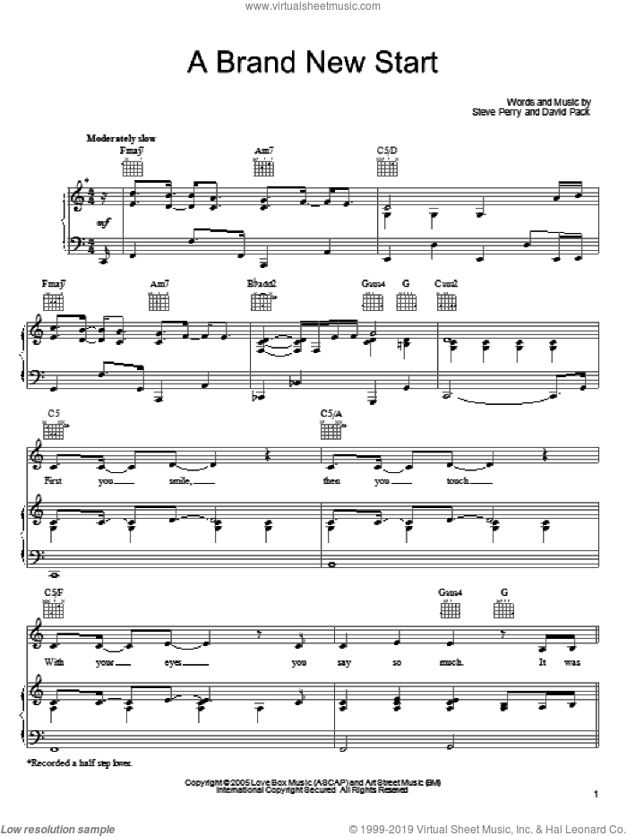 A Brand New Start sheet music for voice, piano or guitar by Steve Perry and David Pack & Steve Perry and David Pack, intermediate skill level