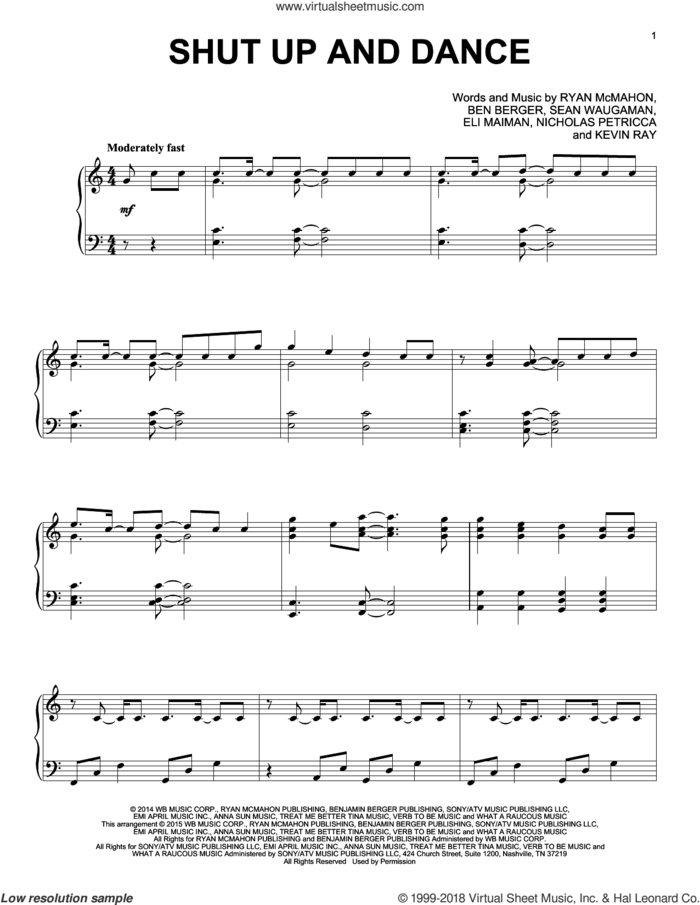 Shut Up And Dance (arr. Jason Lyle Black) sheet music for piano solo by Walk The Moon, Ben Berger, Eli Maiman, Kevin Ray, Nicholas Petricca, Ryan McMahon and Sean Waugaman, intermediate skill level