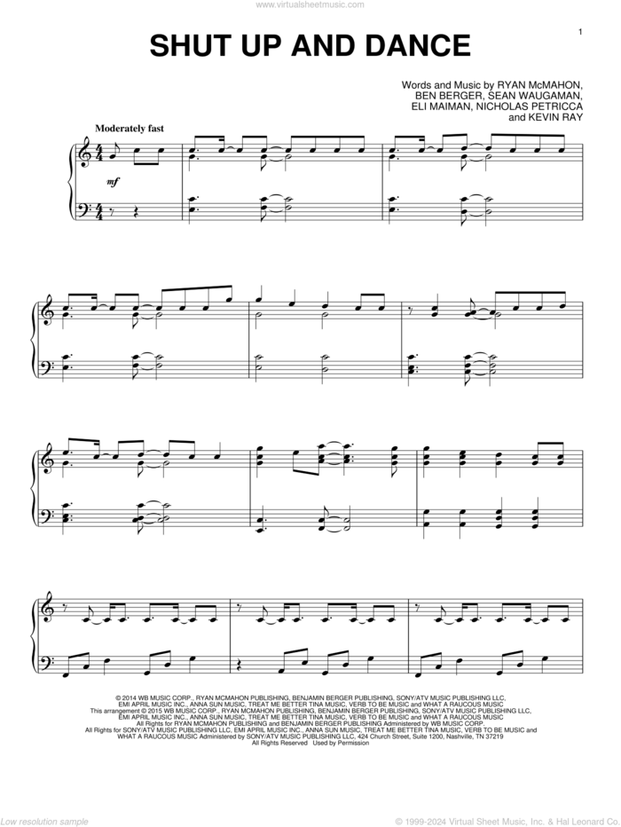 Shut Up And Dance (arr. Jason Lyle Black) sheet music for piano solo by Walk The Moon, Ben Berger, Eli Maiman, Kevin Ray, Nicholas Petricca, Ryan McMahon and Sean Waugaman, intermediate skill level