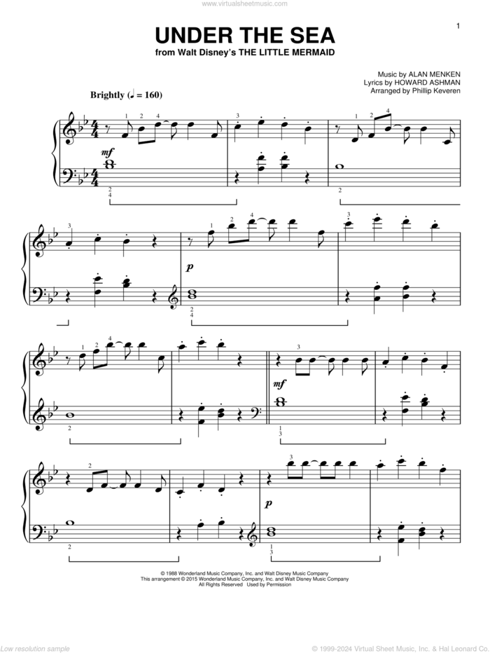 Under The Sea [Classical version] (from The Little Mermaid) (arr. Phillip Keveren), (easy) sheet music for piano solo by Alan Menken, Phillip Keveren and Howard Ashman, easy skill level