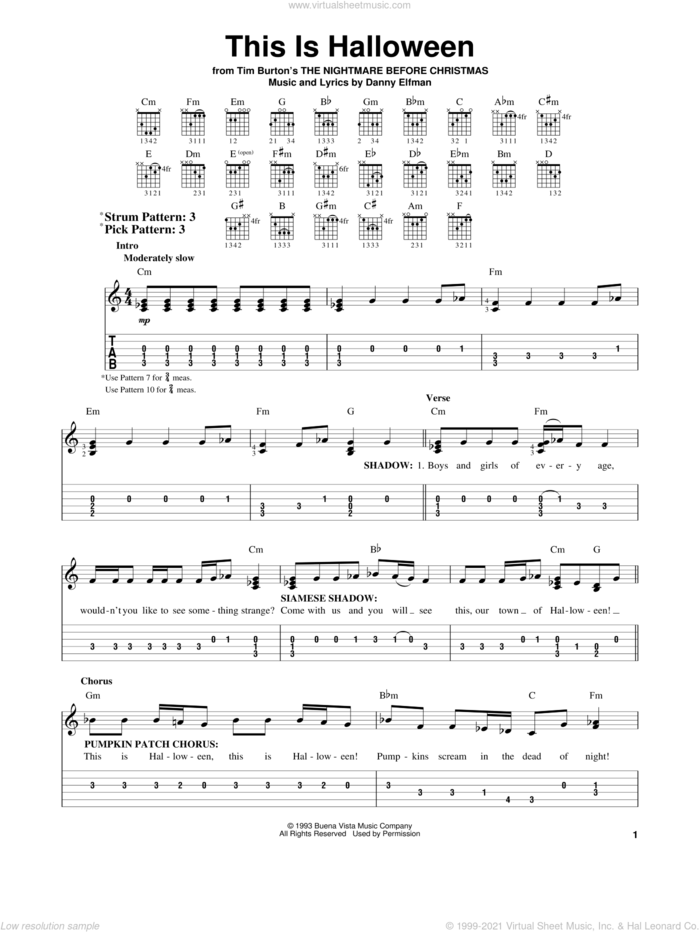This Is Halloween (from The Nightmare Before Christmas) sheet music for guitar solo (easy tablature) by Danny Elfman, easy guitar (easy tablature)