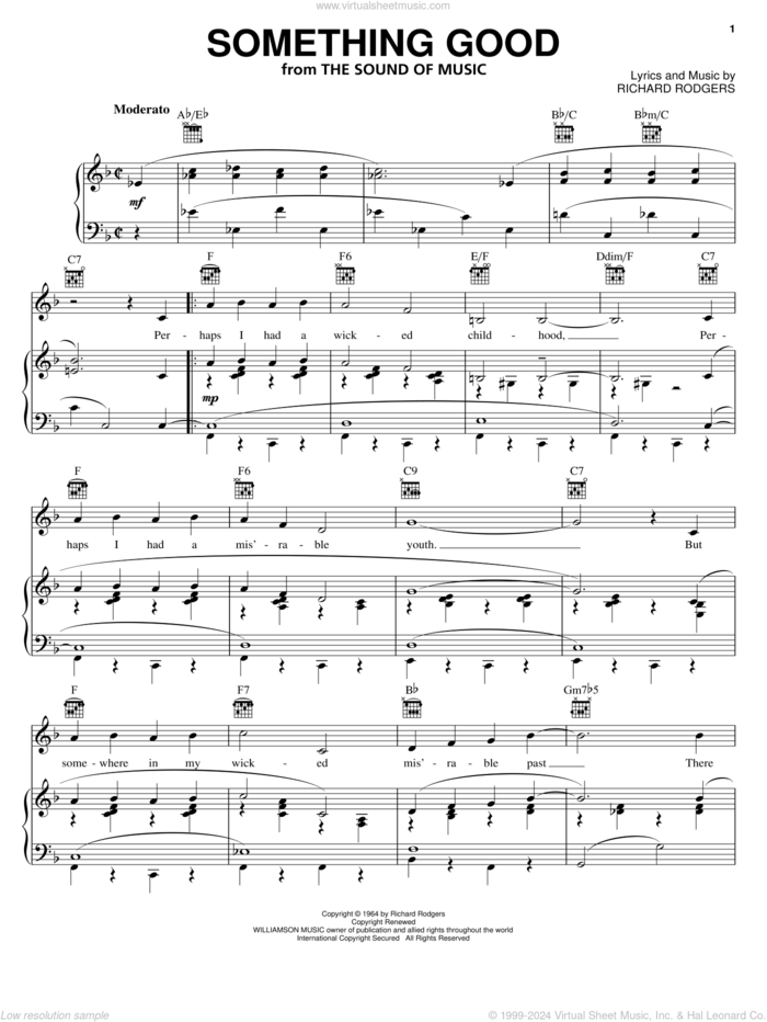 Something Good (from The Sound of Music) sheet music for voice, piano or guitar by Rodgers & Hammerstein, Hammerstein, Rodgers & and Richard Rodgers, intermediate skill level