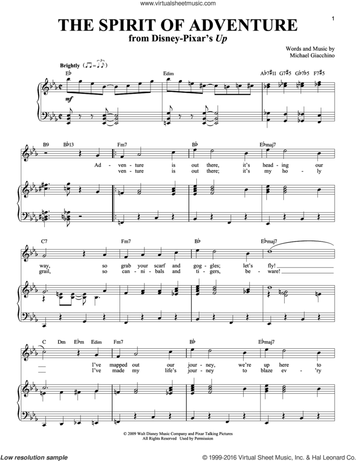 The Spirit Of Adventure sheet music for voice and piano by Michael Giacchino, intermediate skill level