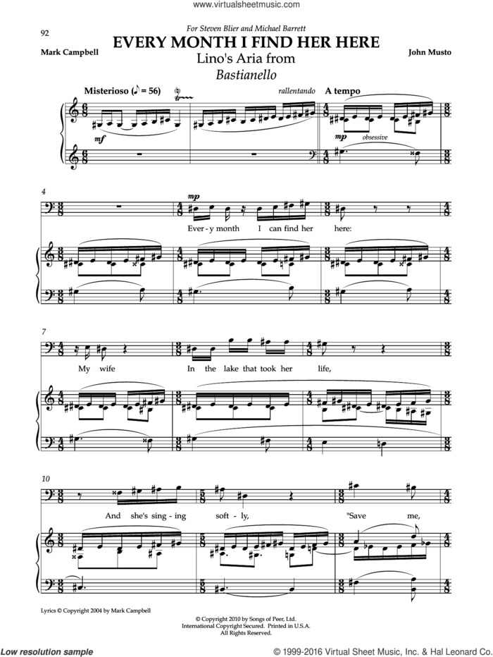 Every Month I Find Her Here sheet music for voice and piano by Mark Campbell and John Musto, classical score, intermediate skill level