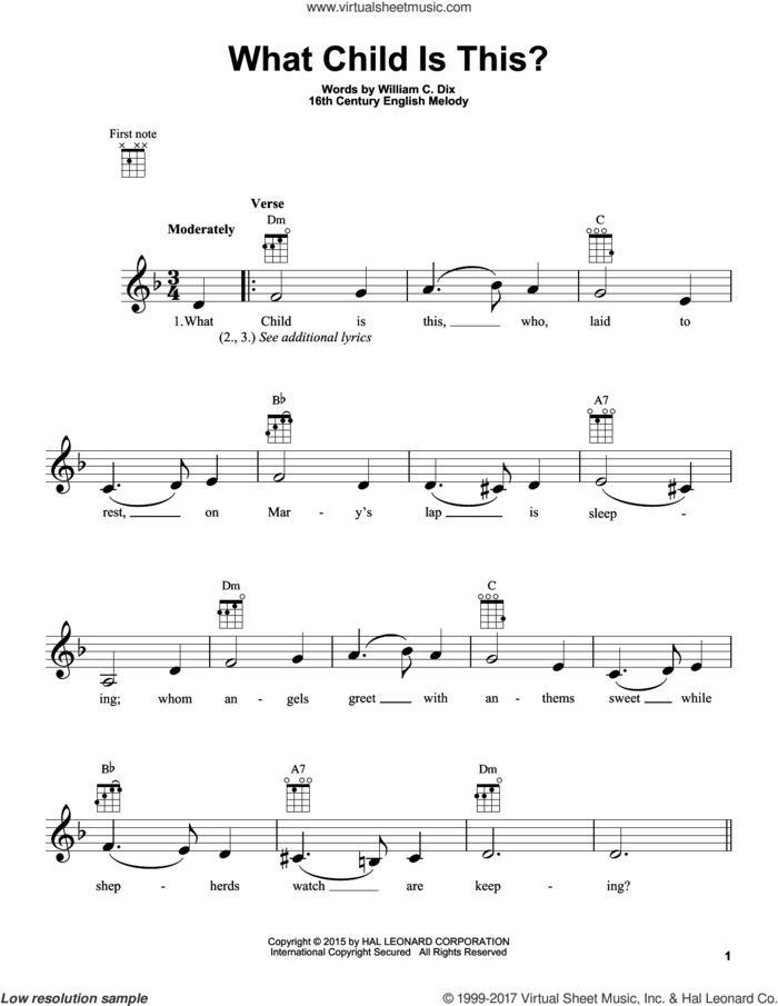 What Child Is This? (arr. Fred Sokolow) sheet music for ukulele by William Chatterton Dix and Miscellaneous, intermediate skill level