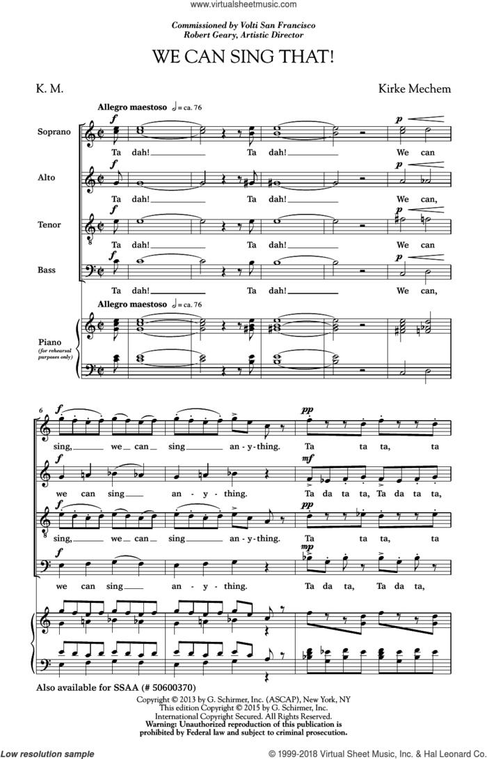 We Can Sing That sheet music for choir (SATB: soprano, alto, tenor, bass) by Kirke Mechem, intermediate skill level