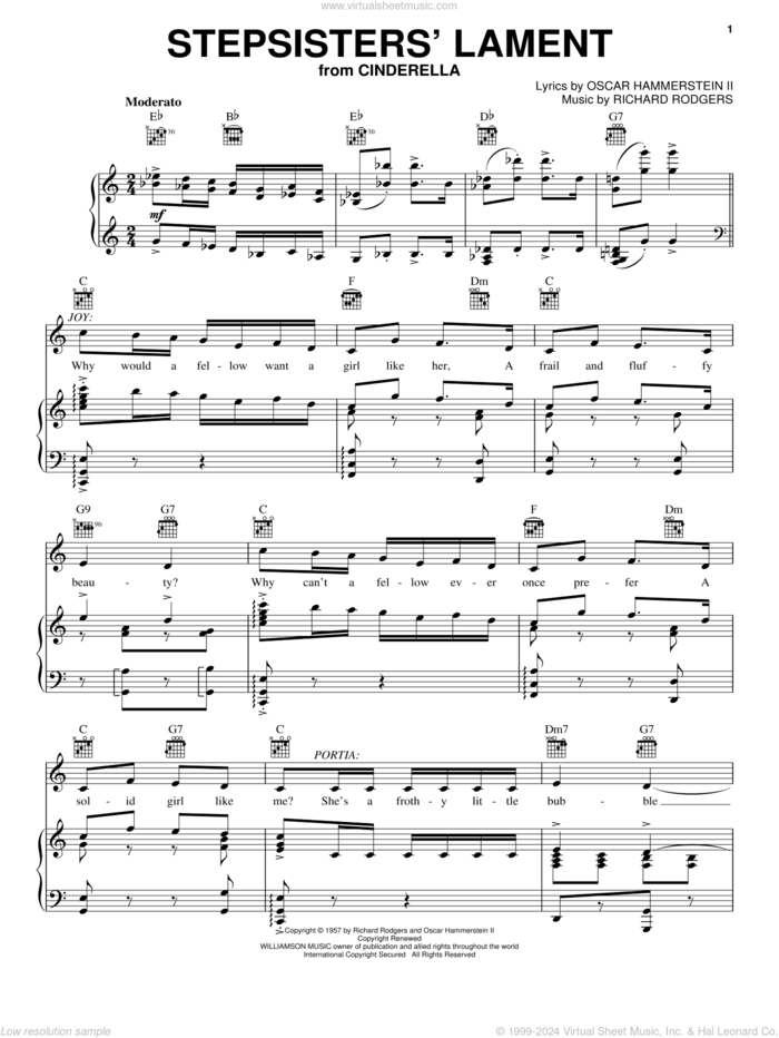 Stepsisters' Lament (from Cinderella) sheet music for voice, piano or guitar by Hammerstein, Rodgers &, Cinderella (Musical), Rodgers & Hammerstein, Oscar II Hammerstein and Richard Rodgers, intermediate skill level