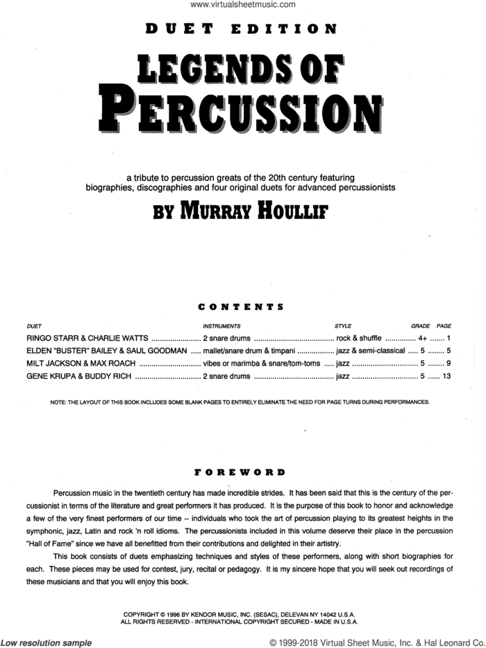 Legends Of Percussion, Duet Edition sheet music for percussions by Houllif, intermediate skill level
