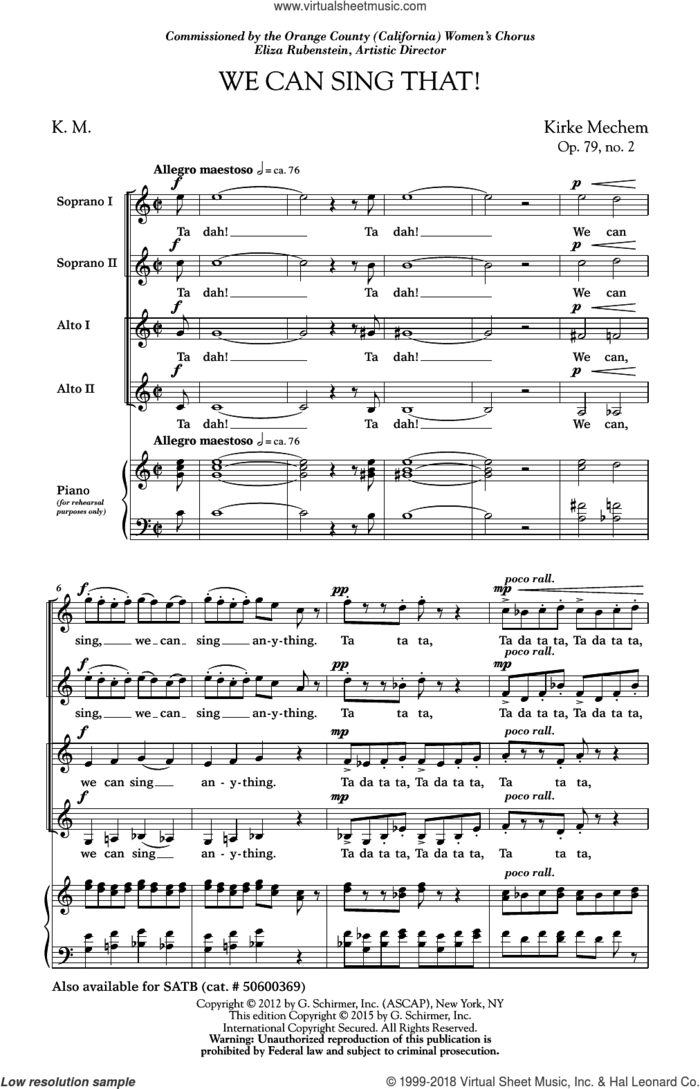 We Can Sing That sheet music for choir (SSA: soprano, alto) by Kirke Mechem, intermediate skill level