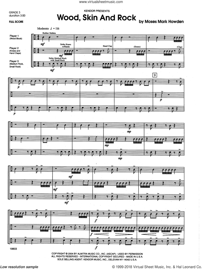 Wood, Skin And Rock (COMPLETE) sheet music for percussions by Howden, intermediate skill level