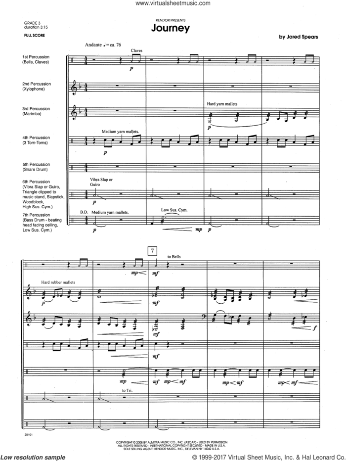 Journey (COMPLETE) sheet music for percussions by Jared Spears, intermediate skill level