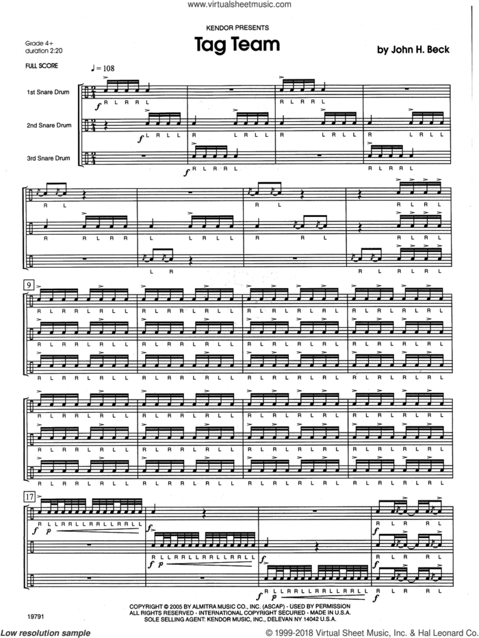 Tag Team (COMPLETE) sheet music for percussions by John H. Beck, intermediate skill level