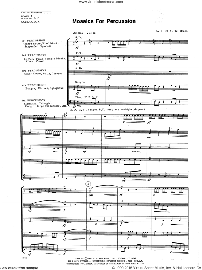 Mosaics For Percussion (COMPLETE) sheet music for percussions by Elliot Del Borgo, intermediate skill level