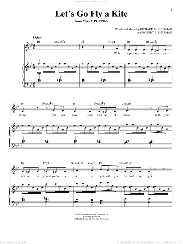 Let's Go Fly A Kite (from Mary Poppins) sheet music for voice and piano by Marc Shaiman & Scott Wittman, Sherman Brothers, Richard M. Sherman and Robert B. Sherman, intermediate skill level