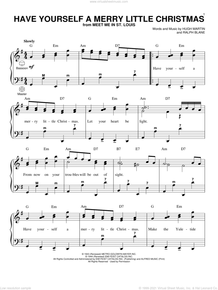Have Yourself A Merry Little Christmas sheet music for accordion by Ralph Blane and Hugh Martin, intermediate skill level