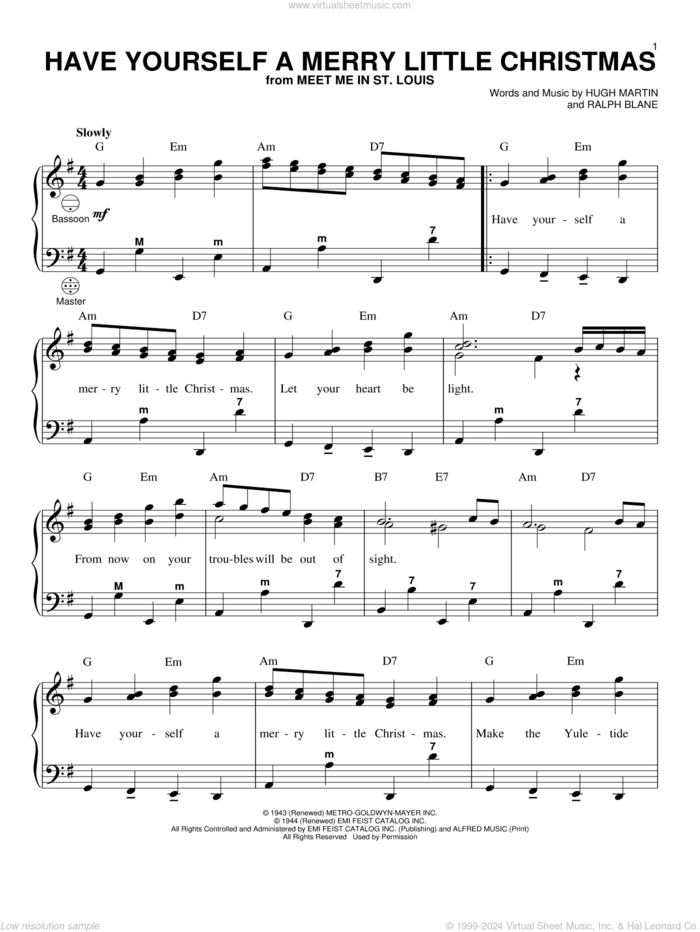 Have Yourself A Merry Little Christmas sheet music for accordion by Ralph Blane and Hugh Martin, intermediate skill level