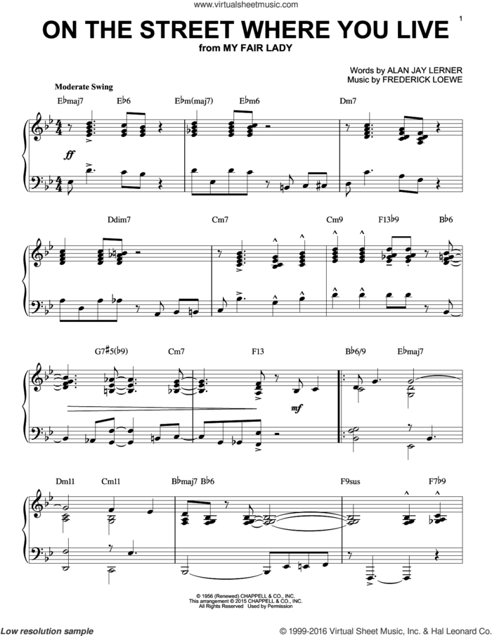 On The Street Where You Live [Jazz version] (arr. Brent Edstrom) sheet music for piano solo by Dennis De Young, Vic Damone, Alan Jay Lerner and Frederick Loewe, intermediate skill level