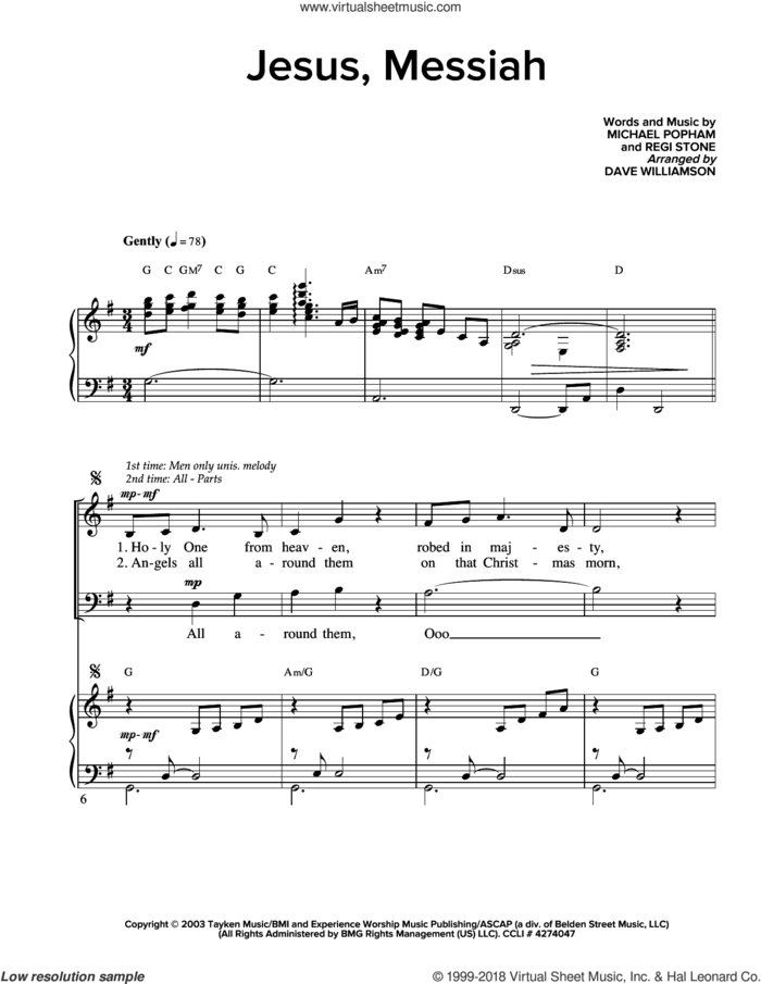 Jesus, Messiah sheet music for choir (SATB: soprano, alto, tenor, bass) by Regi Stone and Michael Popham, intermediate skill level