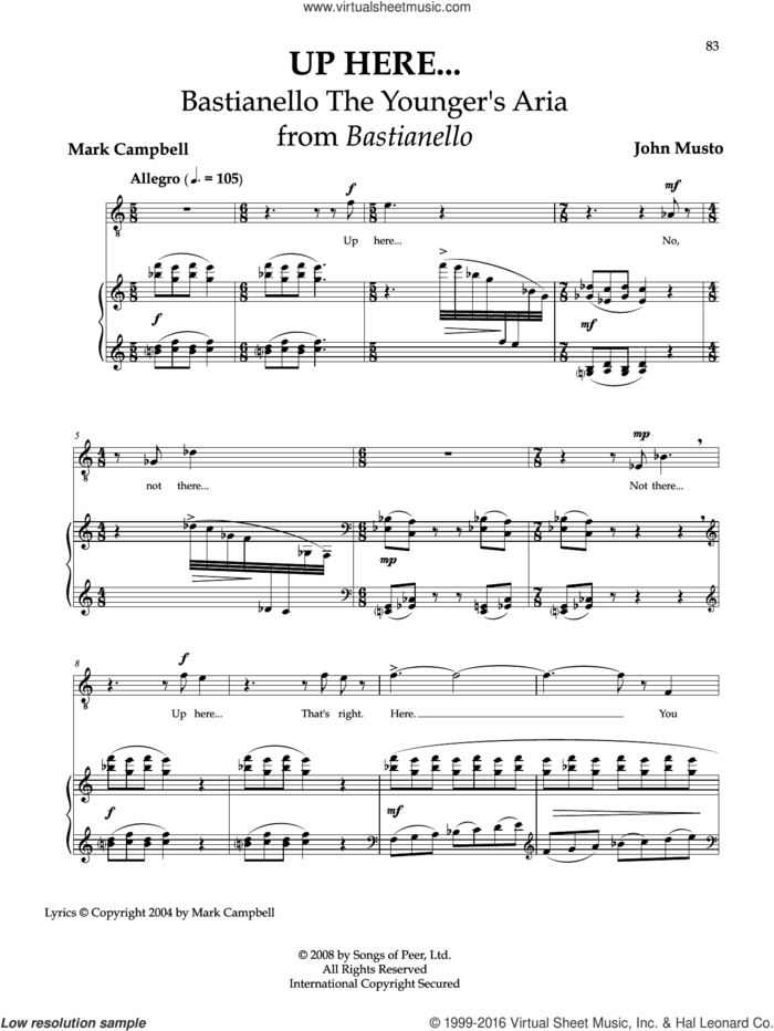 Up Here... sheet music for voice and piano by John Musto & Mark Campbell, John Musto and Mark Campbell, classical score, intermediate skill level