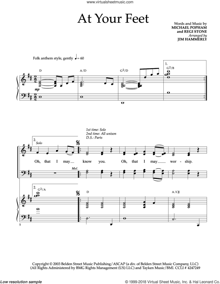 At Your Feet sheet music for choir (SATB: soprano, alto, tenor, bass) by Michael Popham and Regi Stone, intermediate skill level