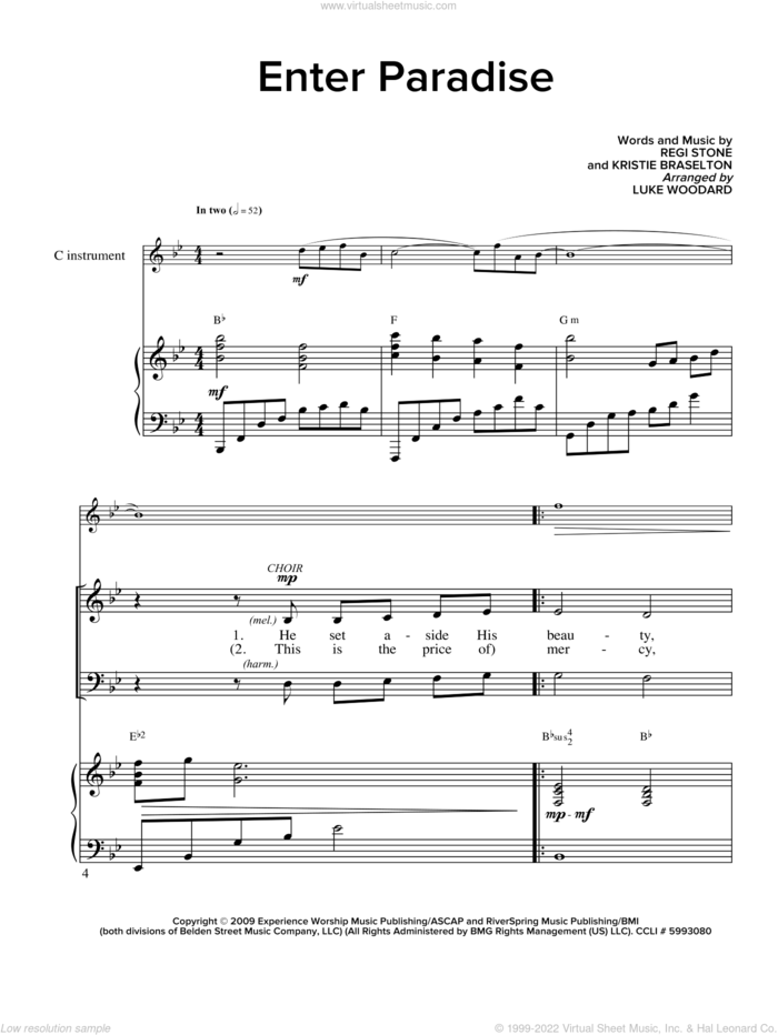 Enter Paradise sheet music for choir (SATB: soprano, alto, tenor, bass) by Regi Stone and Kristie Braselton, intermediate skill level