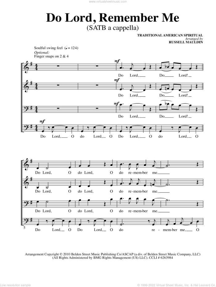 Do Lord, Remember Me sheet music for choir (SATB: soprano, alto, tenor, bass) by Russell Mauldin, intermediate skill level