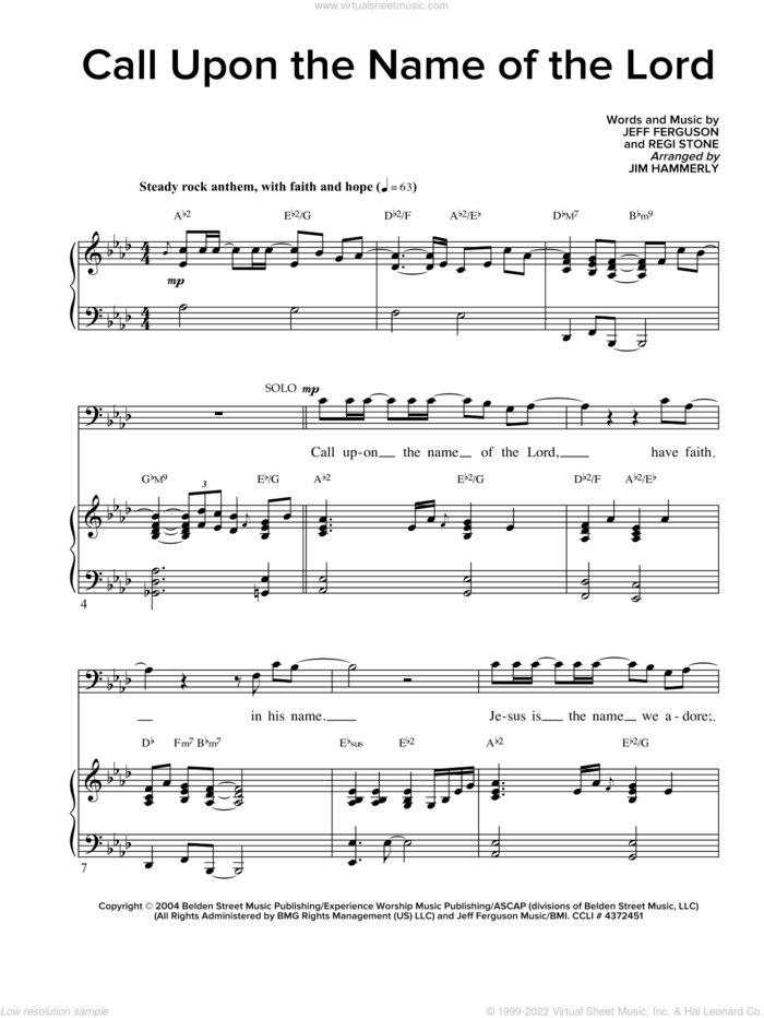 Call Upon The Name Of The Lord sheet music for choir (SATB: soprano, alto, tenor, bass) by Regi Stone and Jeff Ferguson, intermediate skill level