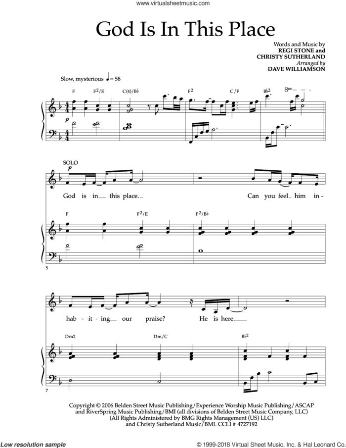 God Is In This Place sheet music for choir (SATB: soprano, alto, tenor, bass) by Regi Stone and Christy Sutherland, intermediate skill level