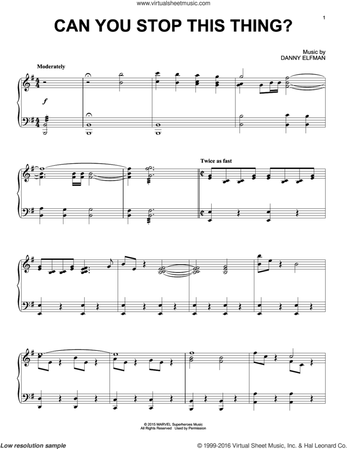 Can You Stop This Thing? sheet music for piano solo by Danny Elfman, intermediate skill level