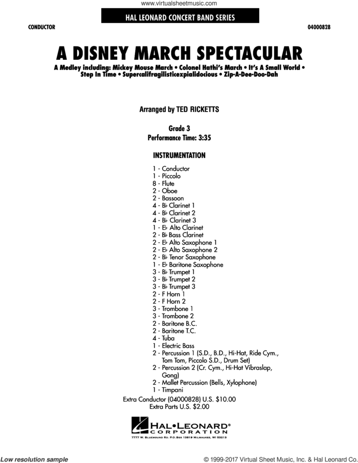 A Disney March Spectacular (COMPLETE) sheet music for concert band by Ted Ricketts, intermediate skill level