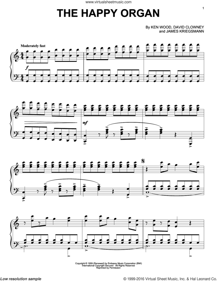 The Happy Organ sheet music for piano solo by Dave Baby Corter, David Clowney and Ken Wood, intermediate skill level