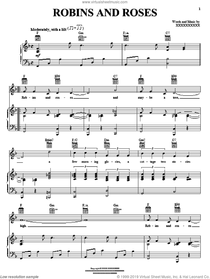 Robins And Roses sheet music for voice, piano or guitar by Edgar Leslie and Joe Burke, intermediate skill level