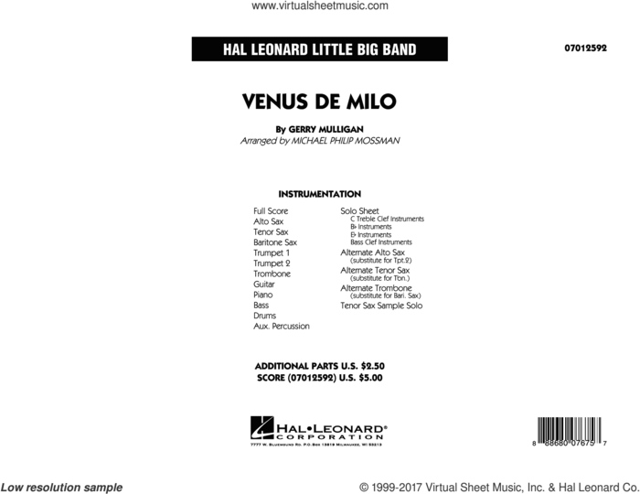 Venus de Milo (COMPLETE) sheet music for jazz band by Miles Davis, Gerry Mulligan and Michael Philip Mossman, intermediate skill level