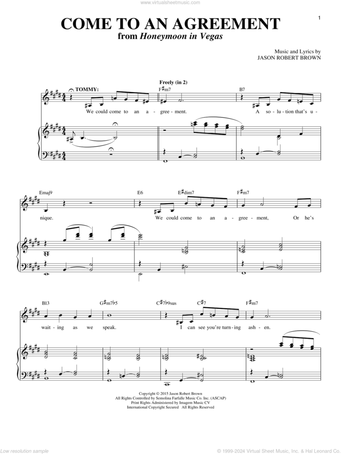 Come To An Agreement (from Honeymoon in Vegas) sheet music for voice and piano by Jason Robert Brown and Richard Walters, intermediate skill level