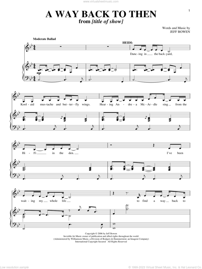 A Way Back To Then sheet music for voice and piano by Jeff Bowen and Richard Walters, intermediate skill level