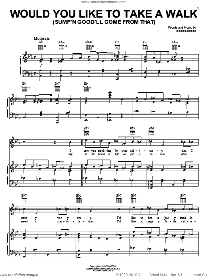 Would You Like To Take A Walk (Sump'n Good'll Come From That) sheet music for voice, piano or guitar by Ella Fitzgerald, Billy Rose, Harry Warren and Mort Dixon, intermediate skill level